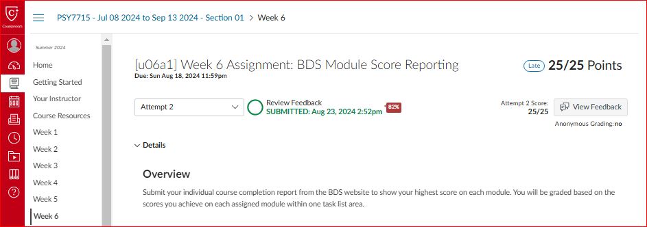 Week 6 Assignment: BDS Module Score Reporting