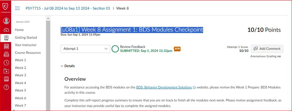 Week 8 Assignment 1: BDS Modules Checkpoint