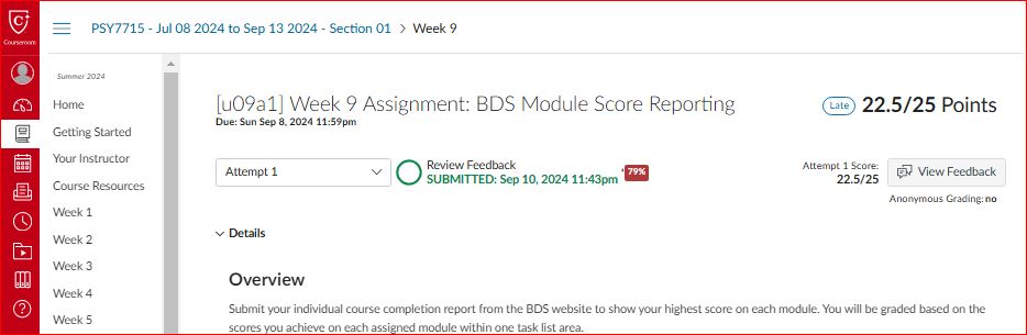 Week 9 Assignment: BDS Module Score Reporting