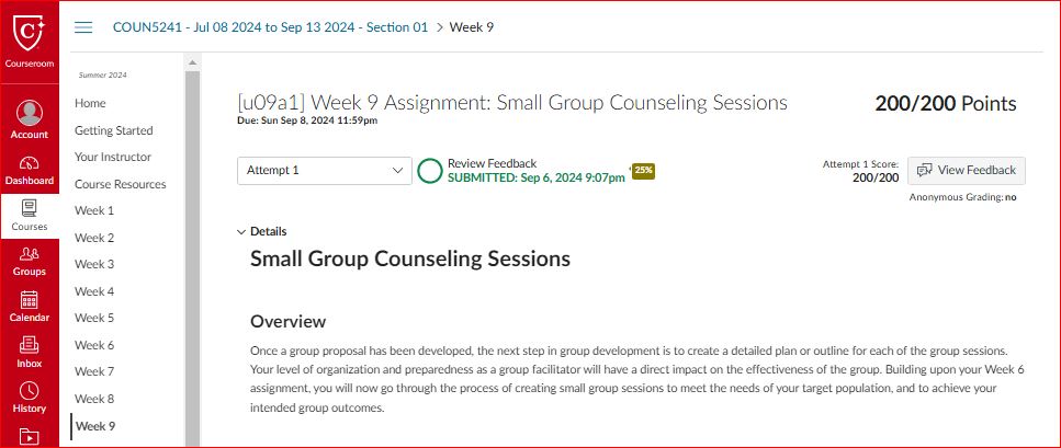 Week 9 Assignment Small Group Counselling Sessions