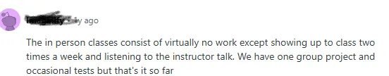 A student complaining about limited class work and instructor engagement