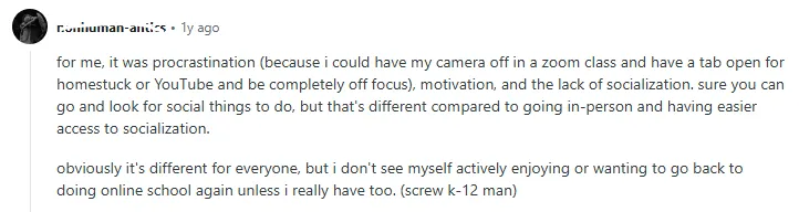 Student discussing the issue regarding difficulties in online platforms in ECON 213 on Reddit
