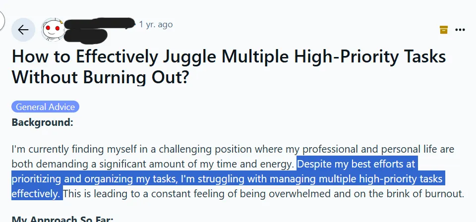 Student struggling with multiple tasks and is burning out