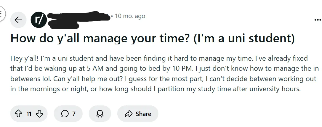 Student struggling with time management issues in university