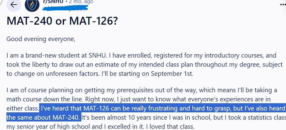 Student explaining that MAT-126 can be frustrating and hard to grasp