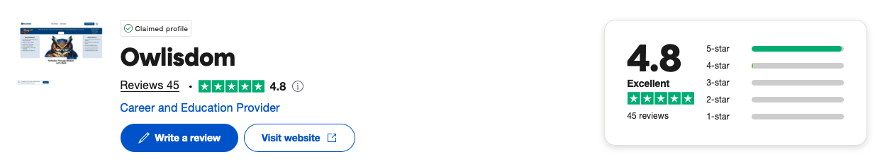 Owlisdom Trustpilot rating 4.8 stars