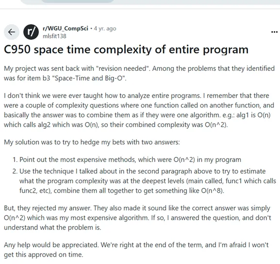 The Project was sent back for revision due to the space-time complexity section
