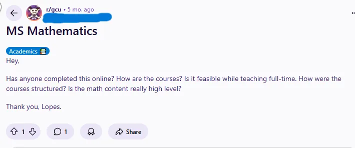 Concern of a student about the course.