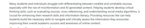 a student's reviews about AI, Misinformation of resources
