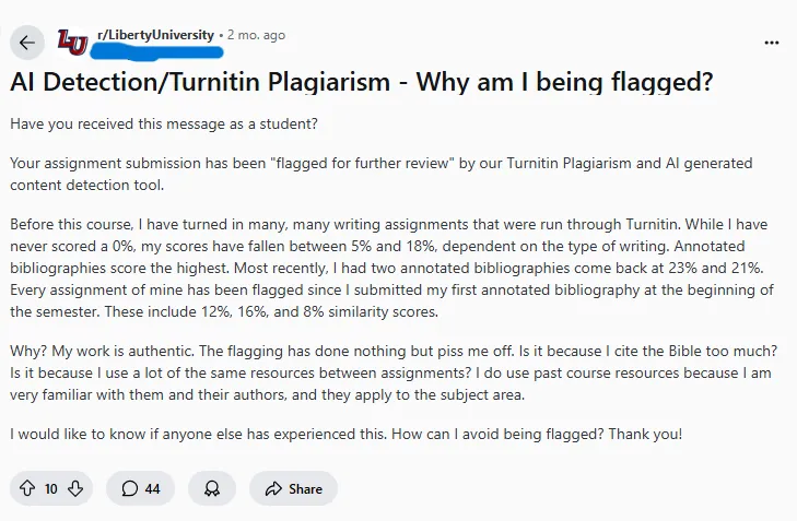 Student’s concern about sources and the Turnitin report affecting the performance.