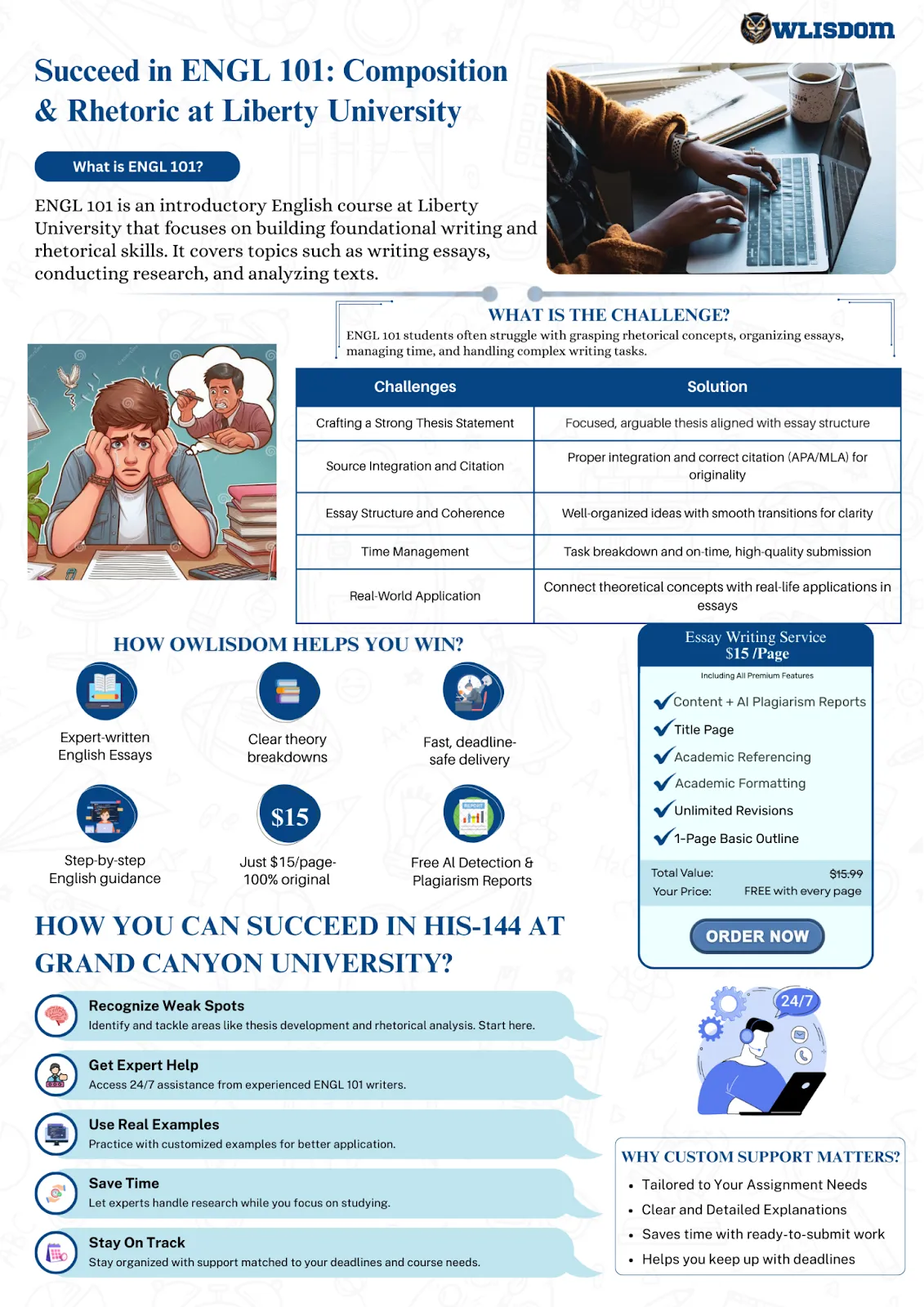 Student's challenges and the assistance by Owlisdom.