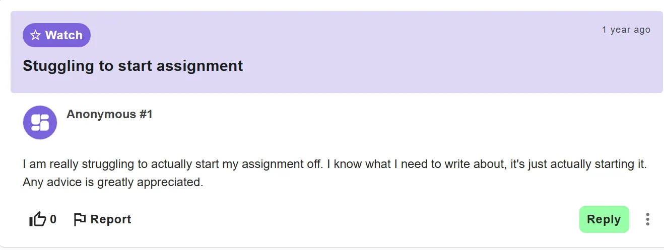 Student struggling to start an assignment