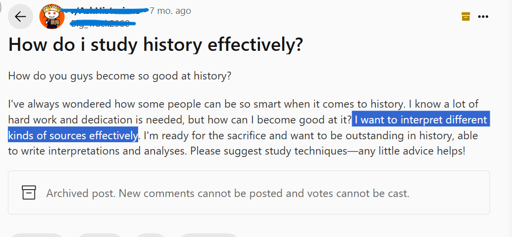 Student struggling to learn history effectively.