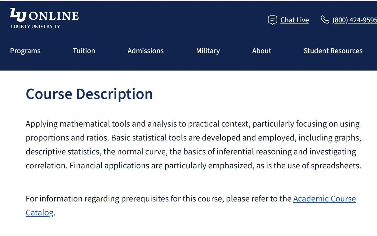 Course Description of MATH 114.