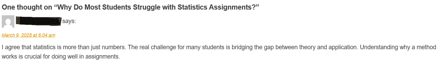 Students comment on students facing challenges in applying theory to practice.