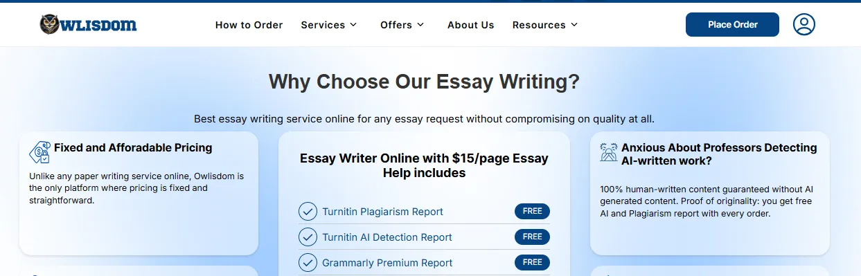 Owlisdom service page showing an affordable price.