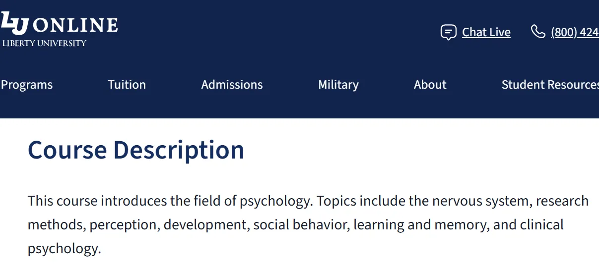 PSYC 101 course description at Liberty University