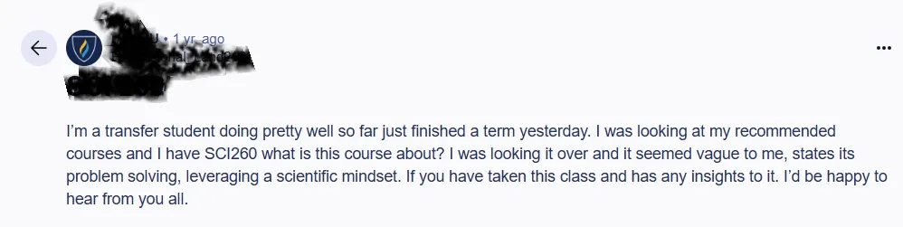 Student Says SCI-260 at SNHU Feels Vague
