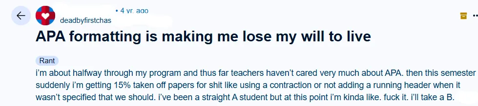 Students Frustration About Losing Points for APA Formatting