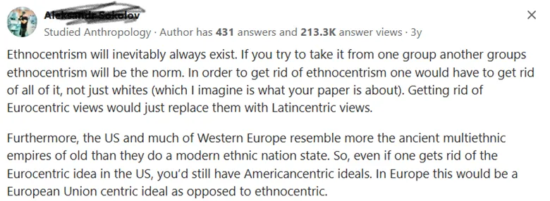 A student discusses the persistence of ethnocentrism.