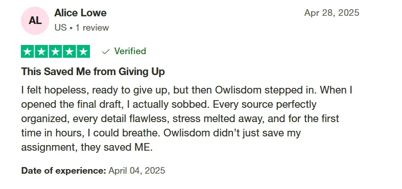 A satisfied student from the services of Owlisdom