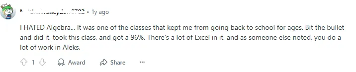 Student discussing the issue regarding Excel in MAT-144 on Reddit