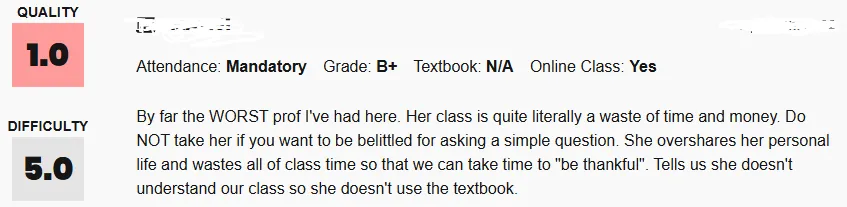 Bad Rating of an instructor in MAT-144 on ratemyprofessor