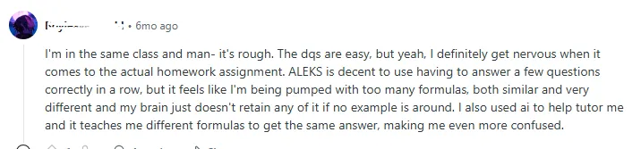 Student discussing the issue of stressful homework Assignments in MAT-144 on Reddit