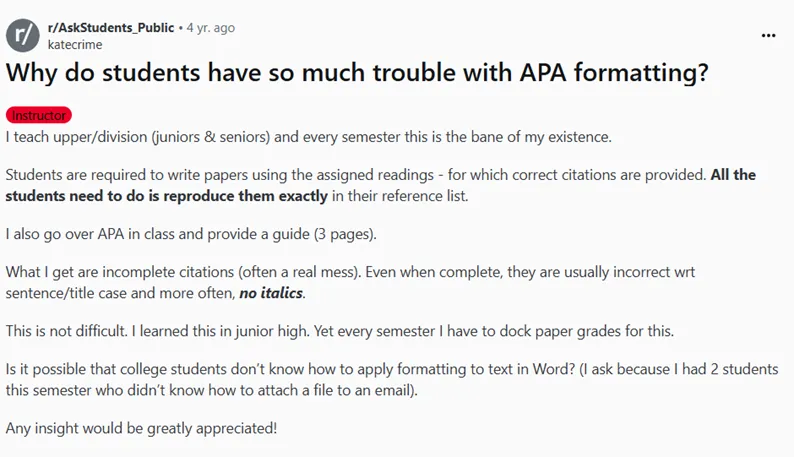 Why do students have so much trouble with APA formatting?